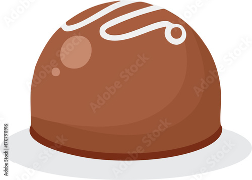 A delicious, round chocolate bonbon with a decorative swirl on top. An isolated vector illustration of a gourmet candy. Generative AI