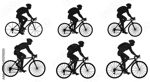 cyclists riding bicycles in various dynamic poses