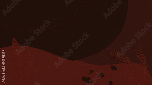 Minimalist Brown Landscape with Wheat Stalks and Scattered Seeds Illustration