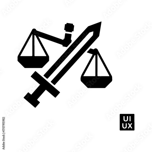 Justice scales and sword with transparent background