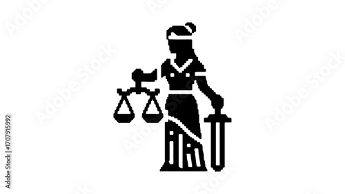 Justice icon with scales and sword with transparent background