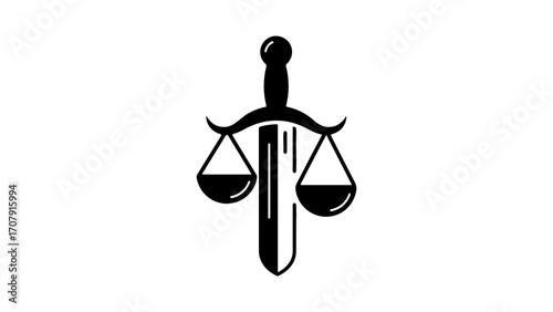 Justice symbol with sword and scales with transparent background