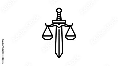Justice symbol with sword and scales with transparent background