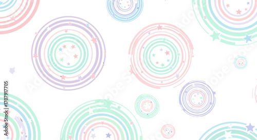 Abstract Pastel Concentric Circles with Star Accents.