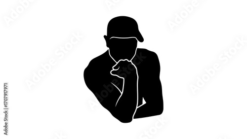 Man in cap thinking with transparent background