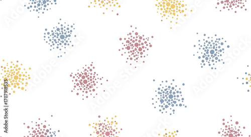 Colorful Abstract Pattern with Dotted Clusters on White Background.