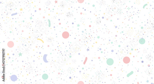 Pastel confetti pattern on white background.