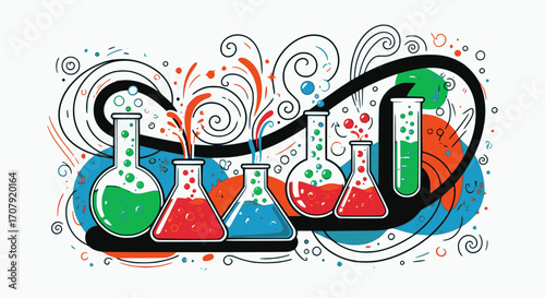 Chemical reaction. Science and chemistry icon. Vector illustration. Multilayer SVG file without gaps between paths.