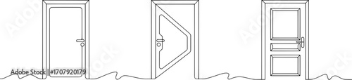 Three doors with handles and frames entrance exit