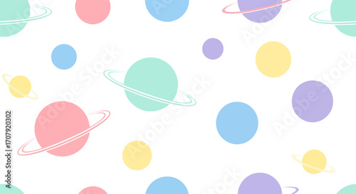 Seamless Pattern of Cute Cartoon Planets in Pastel Colors.