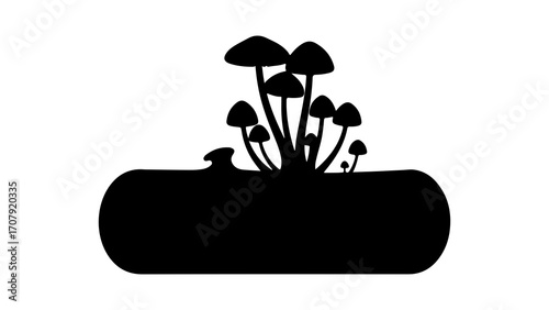 Mushrooms growing on a log with transparent background