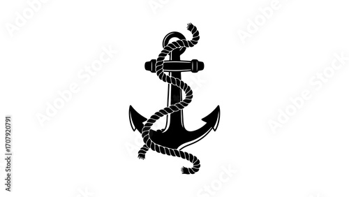 Nautical anchor with rope with transparent background