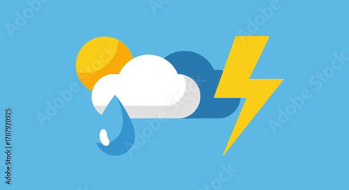 A collection of flat design weather forecast icons.