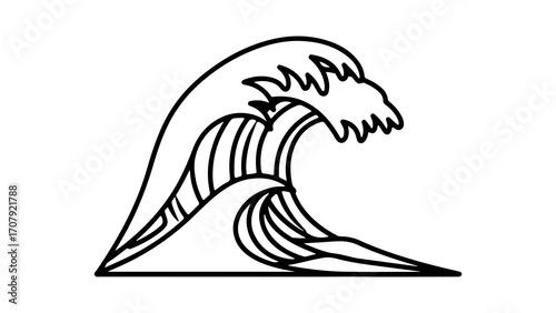 Ocean wave outline with transparent background