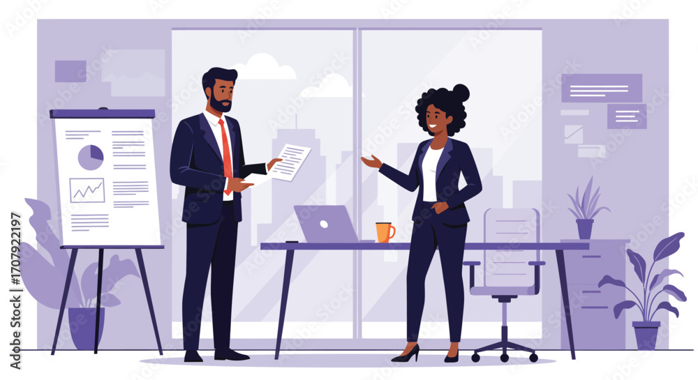 Fototapeta premium Business professionals discussing strategy and reviewing documents in office space