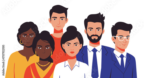 Diverse professionals showcasing unity and collaboration in contemporary illustration