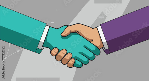 Colorful partnership handshake symbolizing collaboration and agreements