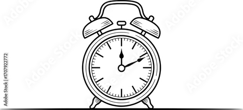 Vintage alarm clock with twin bells and clock face retro time