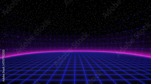Dynamic futuristic grid in neon blue and pink, shot with medium-format camera, 80mm lens, sharp central focus, deep shadows enhancing glow effect