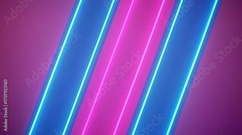 Neon light streaks in alternating blue and pink, photographed with wide 24mm lens, long exposure for glowing trails, crisp detail on central lines