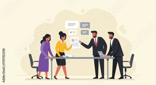 Teamwork and communication illustrated with corporate meeting scenario