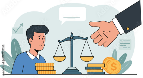 Concept of financial liability and legal consequences with balanced scales