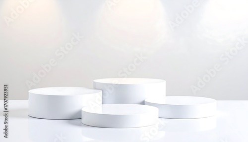 White podiums on white surface