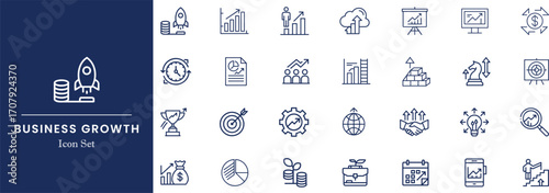 Business Growth Line Icon Pack for Finance, Startup, Marketing & Success Concepts