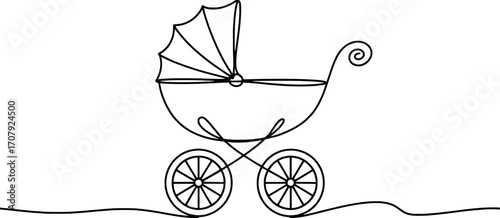 Vintage baby carriage with canopy and wheels stroller pram