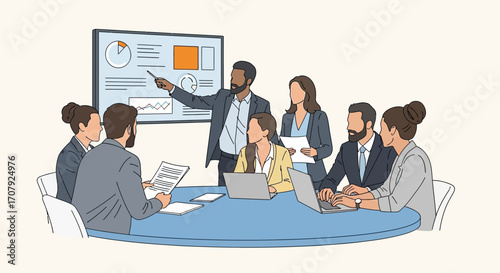 Business team meeting presentation discussion.