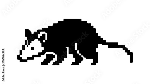 Pixel art opossum with transparent background