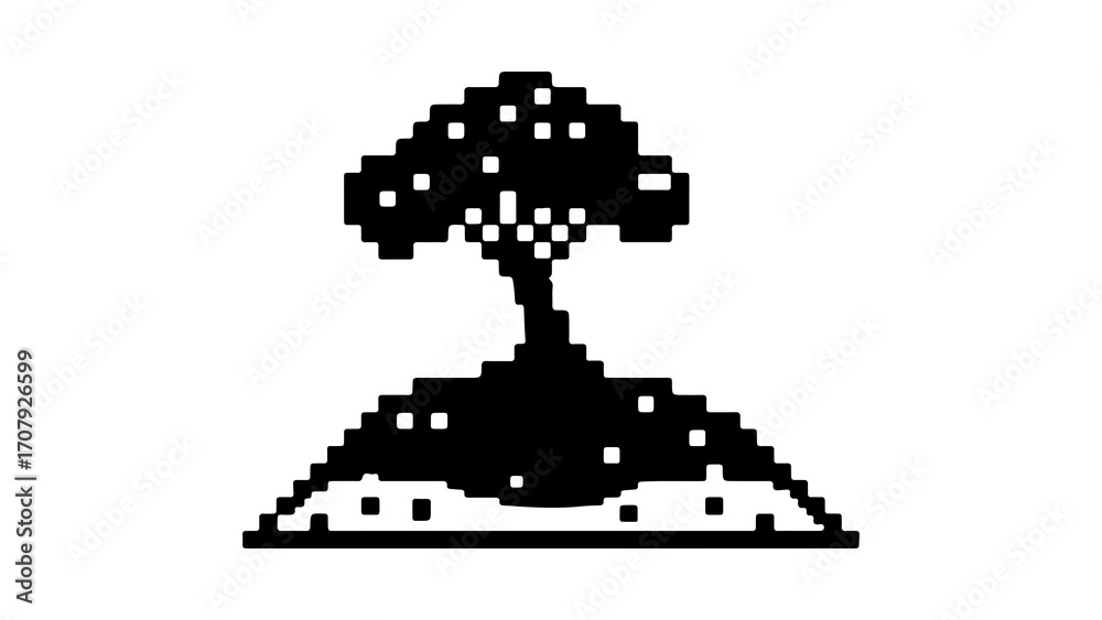 Obraz premium Pixelated tree on hill with transparent background