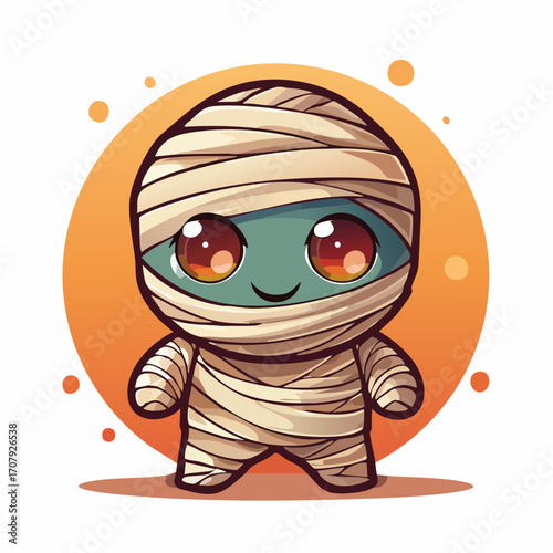 Cute Kawaii Halloween Mummy Character Illustration - Adorable Spooky Fun
