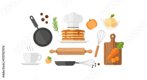 Cooking Utensils and Food Items.