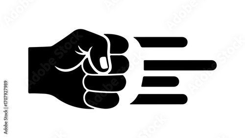 Punching fist with speed lines with transparent background