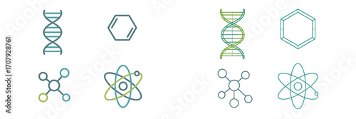 Modern scientific concepts with genetic and molecular structures, chemical bonds, and atomic models for educational purposes