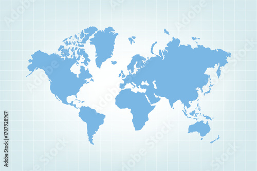 Blue World Map Silhouette on Grid Background