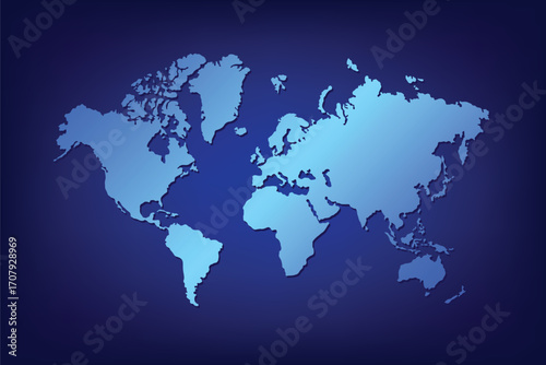 Blue World Map Silhouette on Dark Background