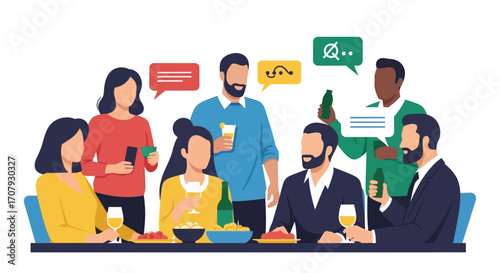 Diverse group of friends enjoying a social gathering together.