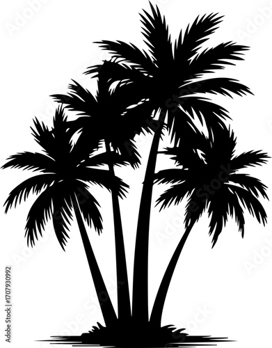 Silhouette of three palm trees majestic tropical island paradise scene silhouette