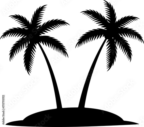 Tropical island palm trees silhouette iconic beach paradise vacation destination symbol silhouette