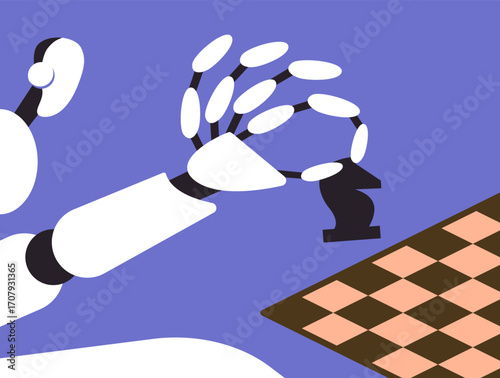 AI Chess Robot Player Vector Illustration.
