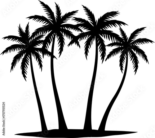 Silhouetted palm trees scene evoking tropical beach paradise and exotic getaways silhouette