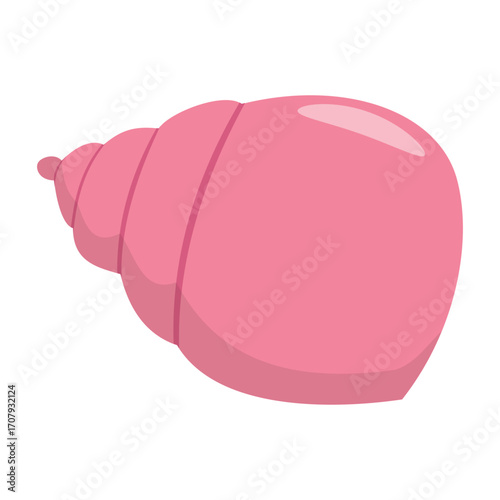 Vibrant pink seashell resting on a sandy beach with gentle waves in the background