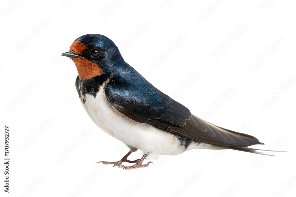 Obraz premium swallow bird with vibrant plumage standing proudly isolated on white background