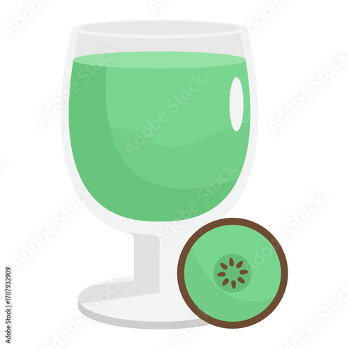 A refreshing green drink in a clear glass with a smooth surface, surrounded by a serene backdrop