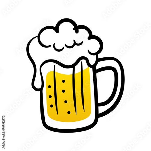 Colored vector icon of a beer mug with foam, symbolizing Oktoberfest, celebration, festival, and traditional brewery. Isolated on a transparent background