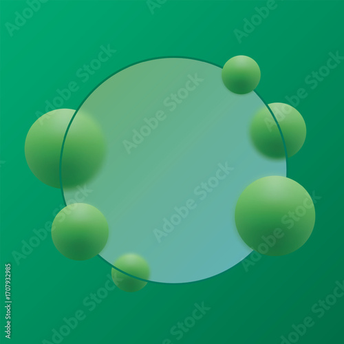A transparent circular frame surrounded by green spheres. Eps 10