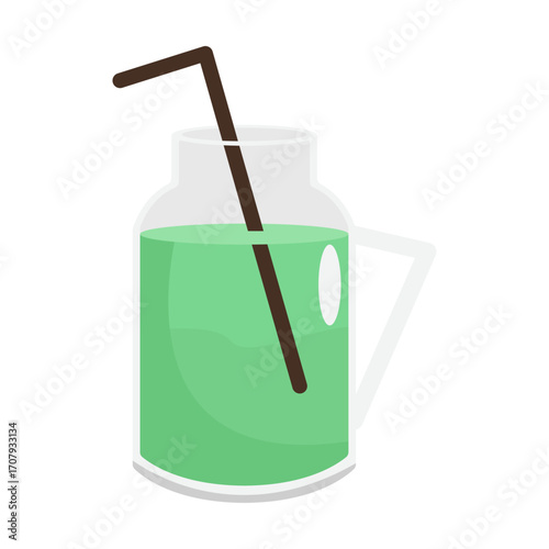 Refreshing green beverage in a clear jug with a straw, set against a minimalist background