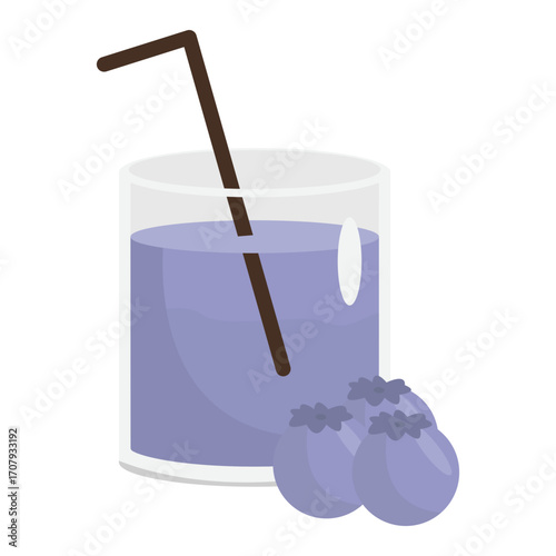Clear glass with purple drink and brown straw against a white background